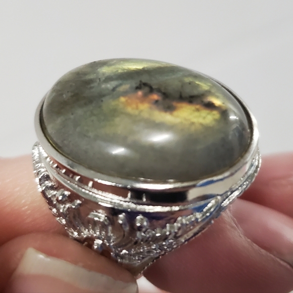 New Men's Labradorite Adjustable 925 Silver Ring. - Picture 5 of 16